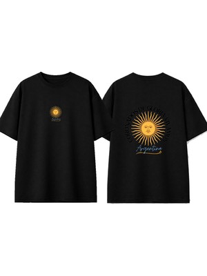 Urbvn Argentina Tasarım Baskılı Siyah Oversize T-Shirt