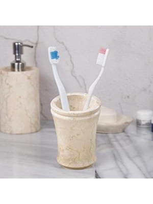 Skygo Doğal Şampanya Mermer Yivli Bardak Diş Fırçası Tutacağı Makyaj Fırçası Düzenleyici, Bej