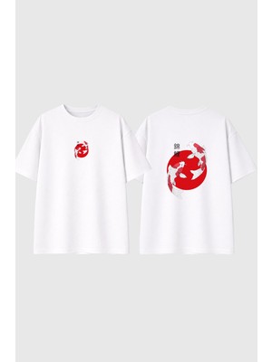 Urbvn Japan Fish Tasarım Baskılı Beyaz Oversize T Shirt