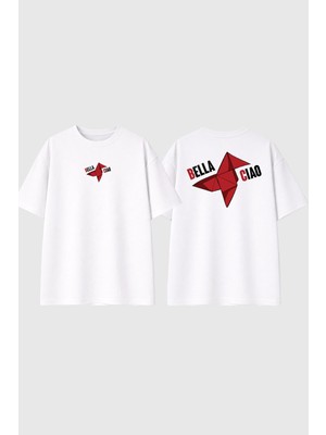 Urbvn Bella Chiao Tasarım Baskılı Beyaz Oversize T Shirt