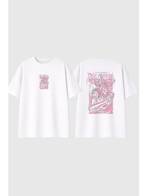 Urbvn True Horror Tasarım Baskılı Beyaz Oversize T Shirt