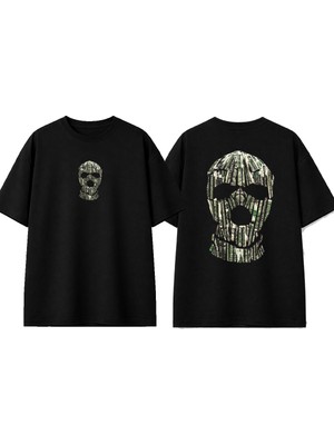 Urbvn Dolar Mask Tasarım Baskılı Siyah Oversize T-Shirt