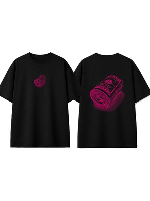 Urbvn Pink Money Tasarım Baskılı Siyah Oversize T-Shirt