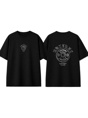 Urbvn Lifting Club Tasarım Baskılı Siyah Oversize T-Shirt