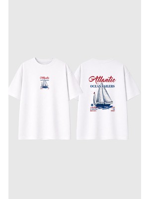 Urbvn Atlantic Tasarım Baskılı Beyaz Oversize T Shirt