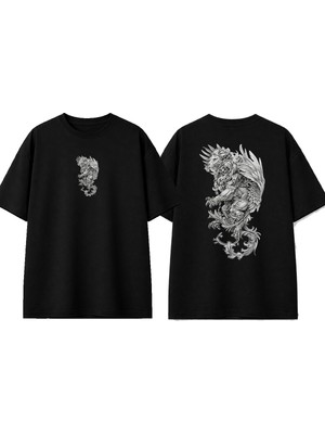 Urbvn Ancient Lion Tasarım Baskılı Siyah Oversize T-Shirt