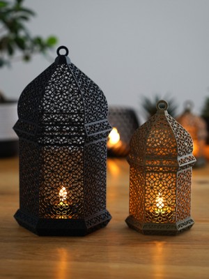 Özbience Islami Motifli Ramazan Feneri 2'li Tealight Işıklı, Şık ve Kullanışlı Aksesuar
