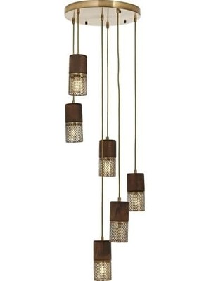 Skygo AV-60265-6ET Eskitme Kaplama Modern Avize E27 Metal Ahşap 40CM