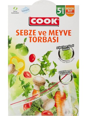 Skygo Kilitli Sebze Meyve Torbası, Büyük Boy 25 x 29 cm (5 Adet/kutu Içi)