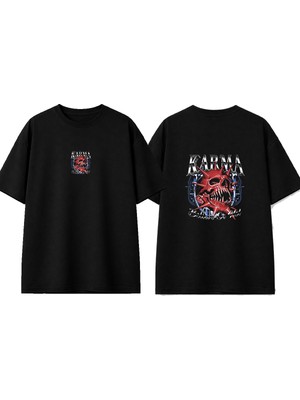 Urbvn Karma Skull Tasarım Baskılı Siyah Oversize T-Shirt