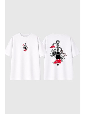 Urbvn Samurai Gun Tasarım Baskılı Beyaz Oversize T Shirt