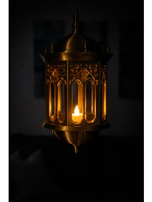 Özbience Dekorlu Ramazan Mumluk ve Fener Seti, LED Mum Hediyeli, Şık Ev Dekoru