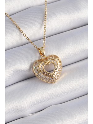 Vice Avm 316L Çelik Gold Renk Zirkon Taşlı Kalp Model Vintage Kadın Kolye  TG-VİCE9325 TG-V 7320
