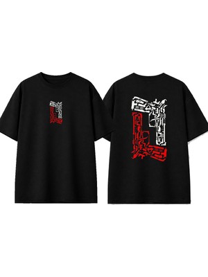 Urbvn Twins Gun Tasarım Baskılı Siyah Oversize T-Shirt
