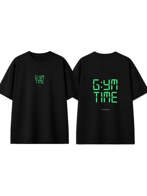 Urbvn Gym Time Tasarım Baskılı Siyah Oversize T-Shirt