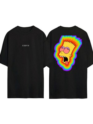 Urbvn Tribal Bart Tasarım Baskılı Siyah Oversize T Shirt