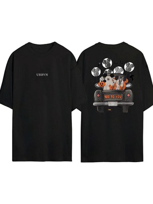 Urbvn Boo Too You Tasarım Baskılı Siyah Oversize T Shirt