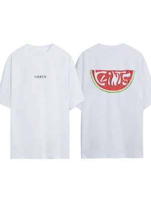 Urbvn Clints Tasarım Baskılı Beyaz Oversize T-Shirt