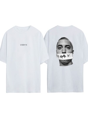 Urbvn Eminem Tasarım Baskılı Beyaz Oversize T-Shirt