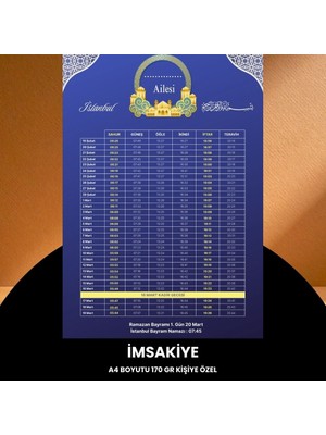 Ramazan Imsakiyesi - 170 gr - A4 Boyut Kişiye Özel Isimli & Logolu 100 Adet Mor