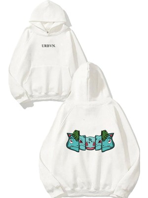 Urbvn Balbazar Tasarım Baskılı Oversize Beyaz Kapüşonlu Sweatshirt