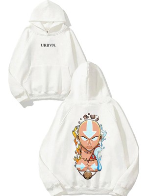 Urbvn Avatar Tasarım Baskılı Oversize Beyaz Kapüşonlu Sweatshirt