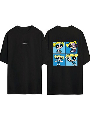 Urbvn Bubbles Tasarım Baskılı Siyah Oversize T Shirt