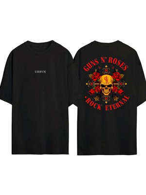 Urbvn Rock Eternal Tasarım Baskılı Siyah Oversize T Shirt