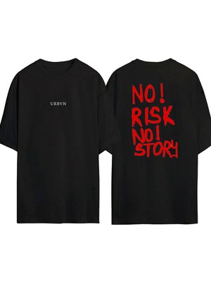 Urbvn No Risk Tasarım Baskılı Siyah Oversize T Shirt