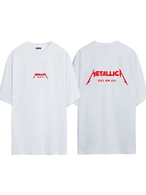 Urbvn Metallica 1 Tasarım Baskılı Beyaz Oversize T Shirt