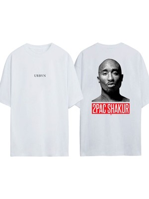 Urbvn 2pac 4 Tasarım Baskılı Beyaz Oversize T-Shirt
