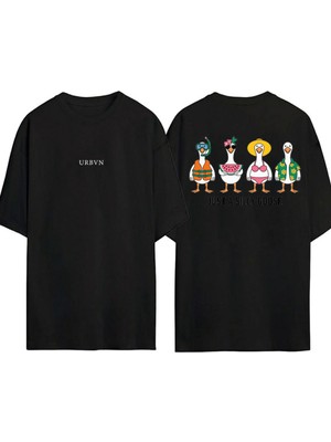 Urbvn Silly Goose Tasarım Baskılı Siyah Oversize T Shirt