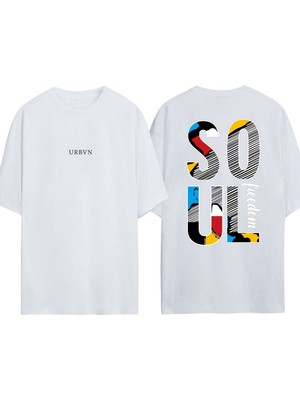 Urbvn Soul Tasarım Baskılı Beyaz Oversize T-Shirt