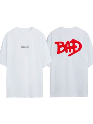 Urbvn Bad 2 Tasarım Baskılı Beyaz Oversize T-Shirt