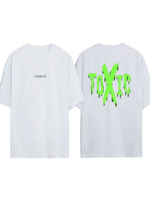 Urbvn Toxic Tasarım Baskılı Beyaz Oversize T-Shirt