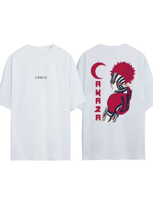 Urbvn Akaza Tasarım Baskılı Beyaz Oversize T-Shirt