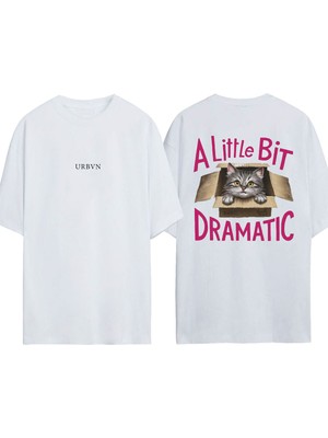 Urbvn Dramatic Cat Tasarım Baskılı Beyaz Oversize T-Shirt