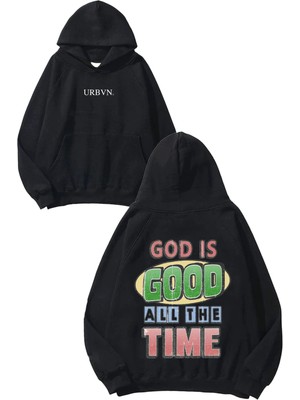 Urbvn All Time Tasarım Baskılı Oversize Siyah Kapüşonlu Sweatshirt