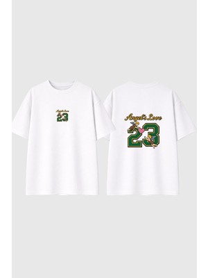 Urbvn Angel Number Tasarım Baskılı Beyaz Oversize T Shirt