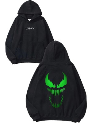 Urbvn Green Monster Tasarım Baskılı Oversize Siyah Kapüşonlu Sweatshirt