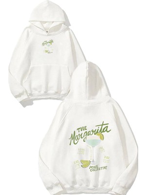 Urbvn Margarita 3 Tasarım Baskılı Oversize Beyaz Kapüşonlu Sweatshirt