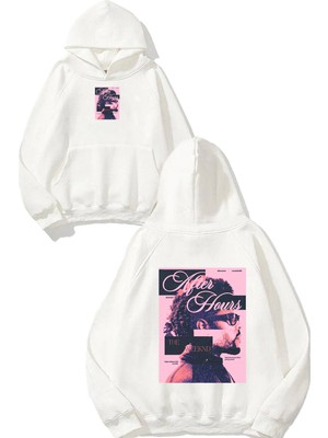 Urbvn Weekend 4 Tasarım Baskılı Oversize Beyaz Kapüşonlu Sweatshirt