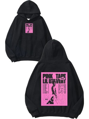 Urbvn Pink Tape Tasarım Baskılı Oversize Siyah Kapüşonlu Sweatshirt