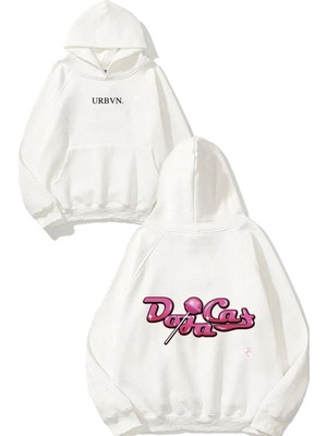 Urbvn Doja Cat Lolipop Tasarım Baskılı Oversize Beyaz Kapüşonlu Sweatshirt