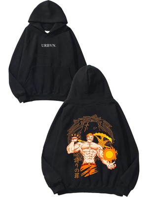 Urbvn Orange Man Tasarım Baskılı Oversize Siyah Kapüşonlu Sweatshirt
