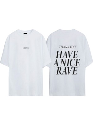 Urbvn Rave Tasarım Baskılı Beyaz Oversize T-Shirt