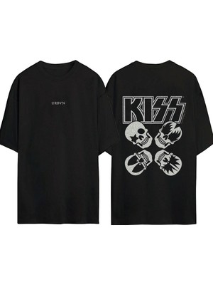 Urbvn Kiss Tasarım Baskılı Siyah Oversize T Shirt