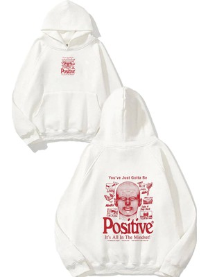 Urbvn Posittive Tasarım Baskılı Oversize Beyaz Kapüşonlu Sweatshirt