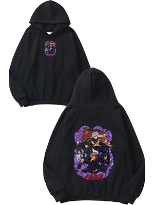 Urbvn Samurai Kids Tasarım Baskılı Oversize Siyah Kapüşonlu Sweatshirt