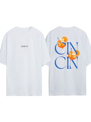 Urbvn Cın Cın Tasarım Baskılı Beyaz Oversize T-Shirt